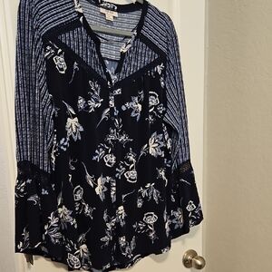 Style & Co. Blue Graphic Tunic with Mandarin Collar